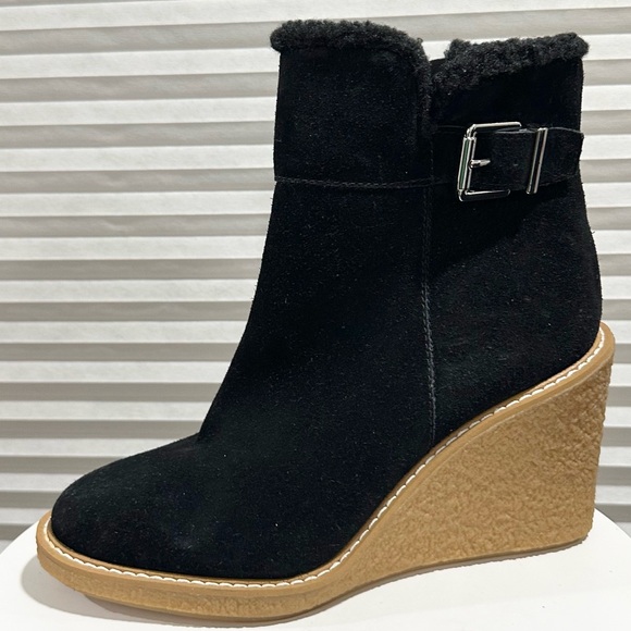 🌸FRANCO SARTO🌸 Ulayna Black Suede Ankle Wedge Boot Size:8.5 - Picture 4 of 16